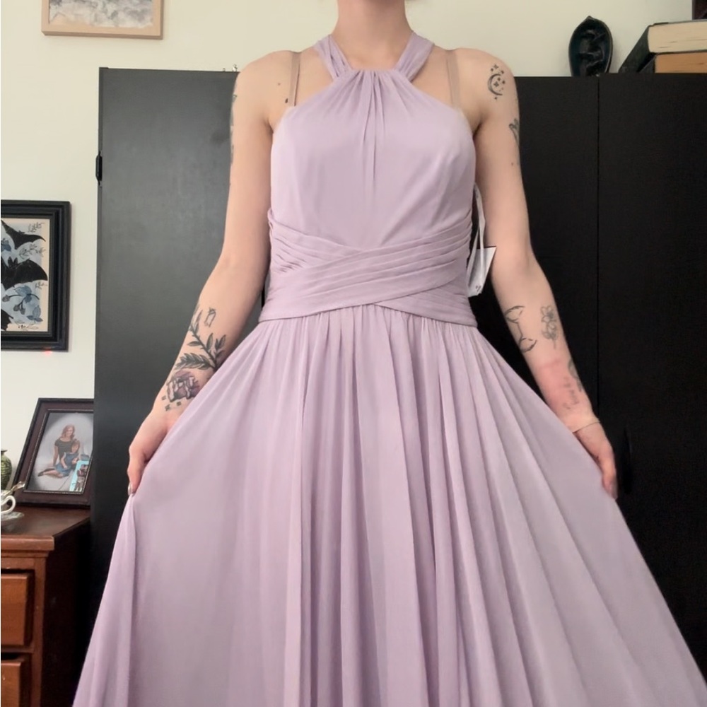 David's Bridal Lilac Halter Gown